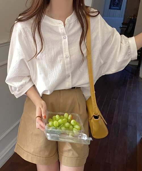 ABITOKYO（アビトーキョー）の「麻ライク五分袖ドルマンシャツブラウス（シャツ/ブラウス・レディース・ホワイト/ブラック/ブルー/イエロー/ピンク/オレンジ/カーキ/グレー/ネイビー/ブラウン/グリーン・FREE）」の15枚目の写真