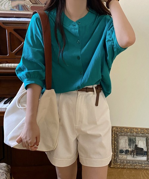 ABITOKYO（アビトーキョー）の「麻ライク五分袖ドルマンシャツブラウス（シャツ/ブラウス・レディース・ホワイト/ブラック/ブルー/イエロー/ピンク/オレンジ/カーキ/グレー/ネイビー/ブラウン/グリーン・FREE）」の20枚目の写真