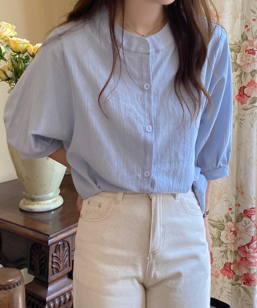 ABITOKYO（アビトーキョー）の「麻ライク五分袖ドルマンシャツブラウス（シャツ/ブラウス・レディース・ホワイト/ブラック/ブルー/イエロー/ピンク/オレンジ/カーキ/グレー/ネイビー/ブラウン/グリーン・FREE）」の21枚目の写真