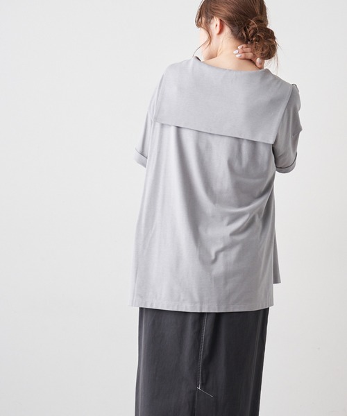 PUAL CE CIN（ピュアルセシン）の「【Du noir】シルケットセーラーカラーショートスリーブ（Tシャツ/カットソー・レディース・ホワイト/ブラック/グレー・FREE）」の3枚目の写真