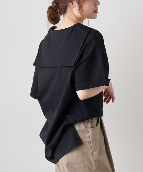 PUAL CE CIN（ピュアルセシン）の「【Du noir】シルケットセーラーカラーショートスリーブ（Tシャツ/カットソー・レディース・ホワイト/ブラック/グレー・FREE）」の2枚目の写真