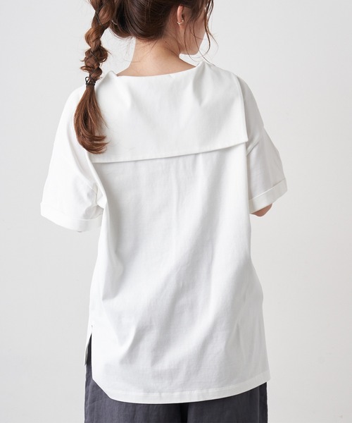 PUAL CE CIN（ピュアルセシン）の「【Du noir】シルケットセーラーカラーショートスリーブ（Tシャツ/カットソー・レディース・ホワイト/ブラック/グレー・FREE）」の10枚目の写真