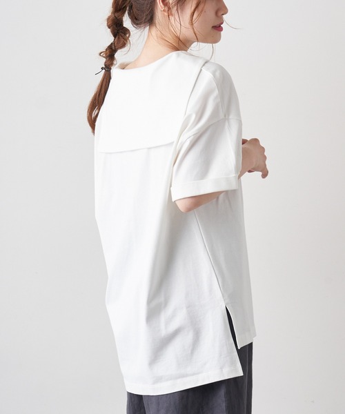 PUAL CE CIN（ピュアルセシン）の「【Du noir】シルケットセーラーカラーショートスリーブ（Tシャツ/カットソー・レディース・ホワイト/ブラック/グレー・FREE）」の11枚目の写真