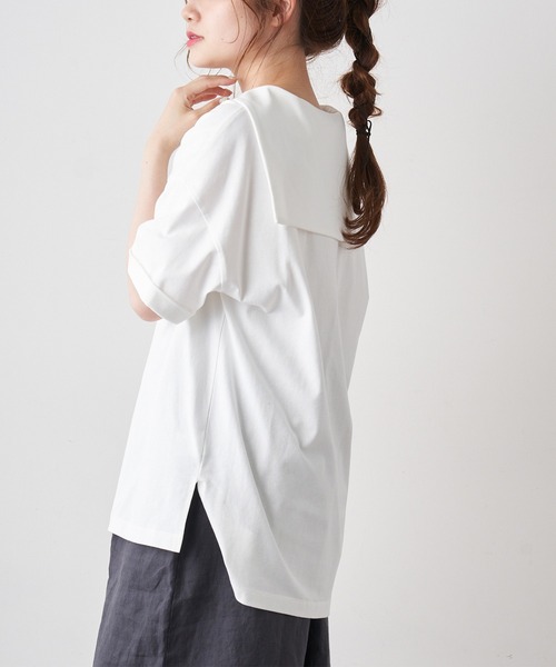 PUAL CE CIN（ピュアルセシン）の「【Du noir】シルケットセーラーカラーショートスリーブ（Tシャツ/カットソー・レディース・ホワイト/ブラック/グレー・FREE）」の9枚目の写真