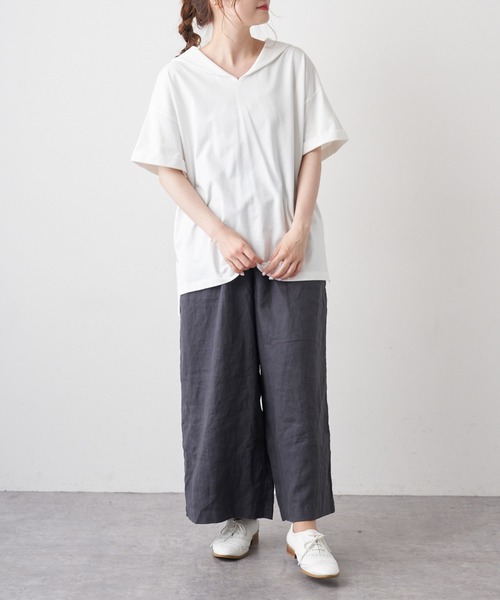 PUAL CE CIN（ピュアルセシン）の「【Du noir】シルケットセーラーカラーショートスリーブ（Tシャツ/カットソー・レディース・ホワイト/ブラック/グレー・FREE）」の12枚目の写真