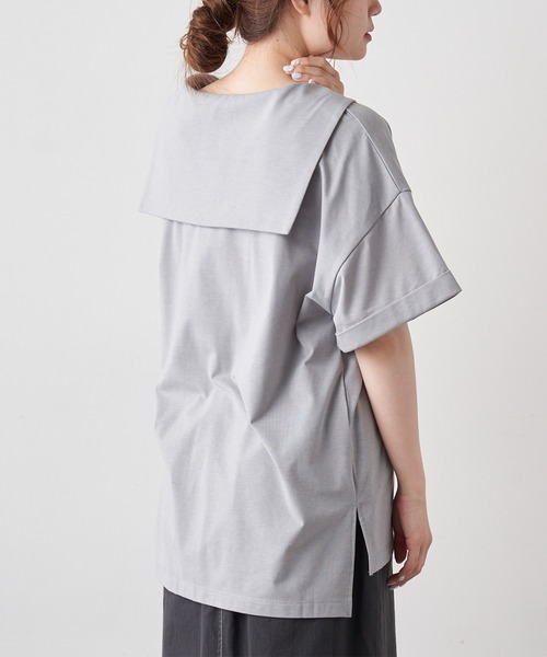 PUAL CE CIN（ピュアルセシン）の「【Du noir】シルケットセーラーカラーショートスリーブ（Tシャツ/カットソー・レディース・ホワイト/ブラック/グレー・FREE）」の19枚目の写真