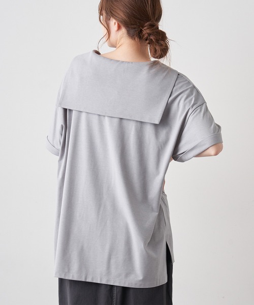 PUAL CE CIN（ピュアルセシン）の「【Du noir】シルケットセーラーカラーショートスリーブ（Tシャツ/カットソー・レディース・ホワイト/ブラック/グレー・FREE）」の18枚目の写真