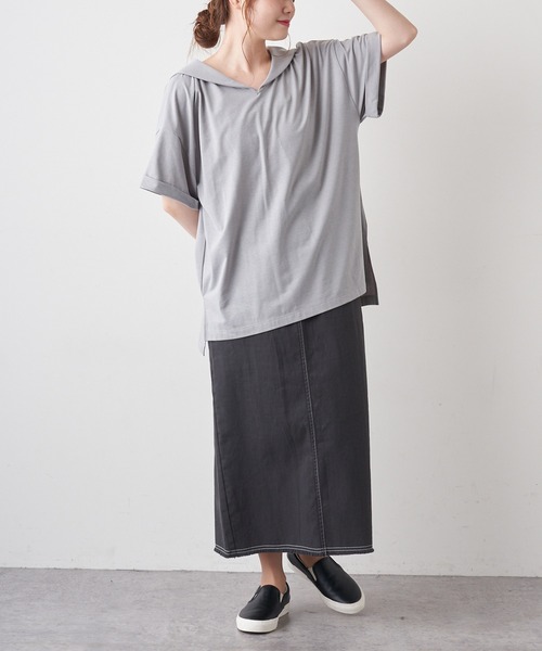 PUAL CE CIN（ピュアルセシン）の「【Du noir】シルケットセーラーカラーショートスリーブ（Tシャツ/カットソー・レディース・ホワイト/ブラック/グレー・FREE）」の20枚目の写真