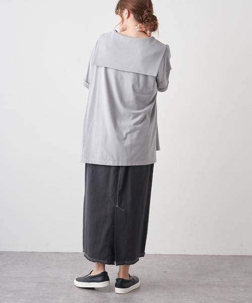 PUAL CE CIN（ピュアルセシン）の「【Du noir】シルケットセーラーカラーショートスリーブ（Tシャツ/カットソー・レディース・ホワイト/ブラック/グレー・FREE）」の22枚目の写真