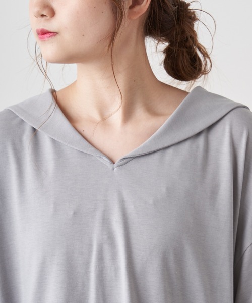 PUAL CE CIN（ピュアルセシン）の「【Du noir】シルケットセーラーカラーショートスリーブ（Tシャツ/カットソー・レディース・ホワイト/ブラック/グレー・FREE）」の5枚目の写真