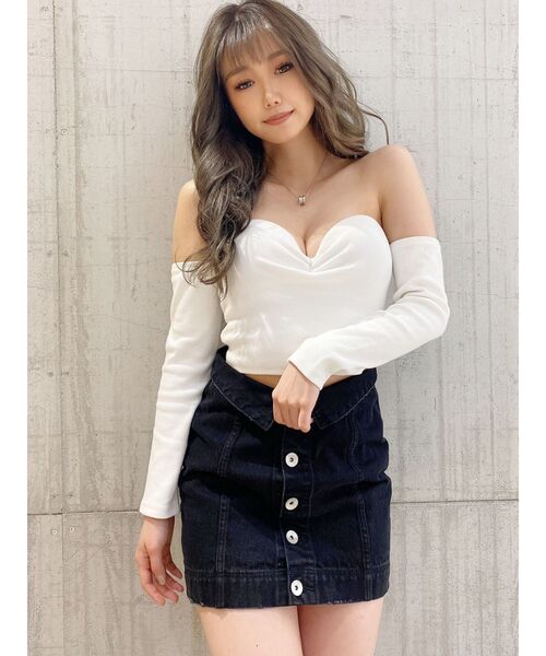 GYDA（ジェイダ）の「リブベアロンT（Tシャツ/カットソー・レディース・ブラック/オフホワイト・FREE）」の7枚目の写真