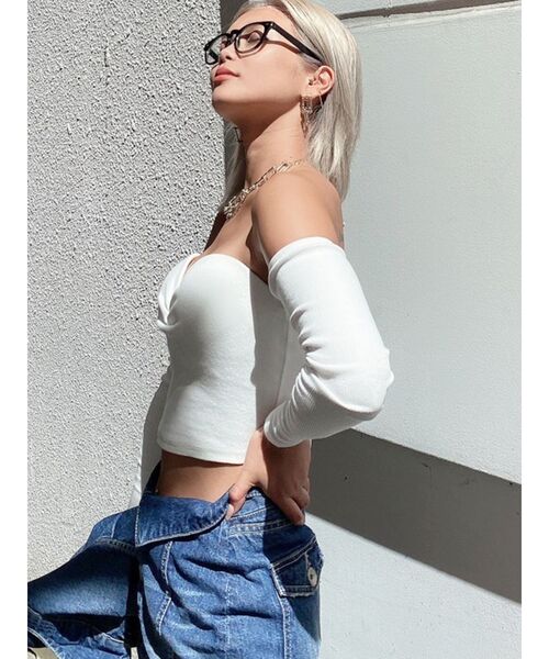 GYDA（ジェイダ）の「リブベアロンT（Tシャツ/カットソー・レディース・ブラック/オフホワイト・FREE）」の5枚目の写真