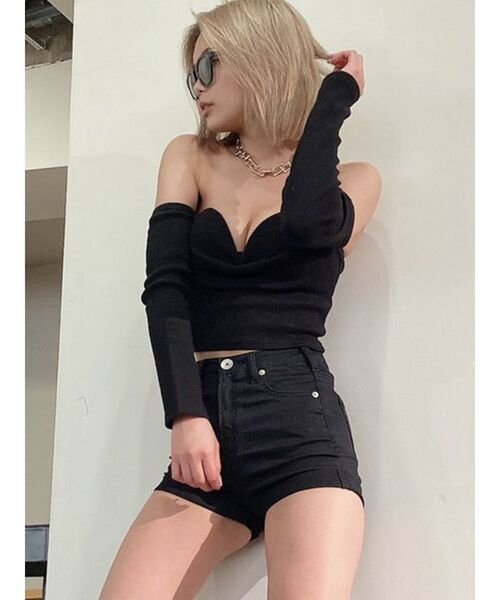 GYDA（ジェイダ）の「リブベアロンT（Tシャツ/カットソー・レディース・ブラック/オフホワイト・FREE）」の4枚目の写真