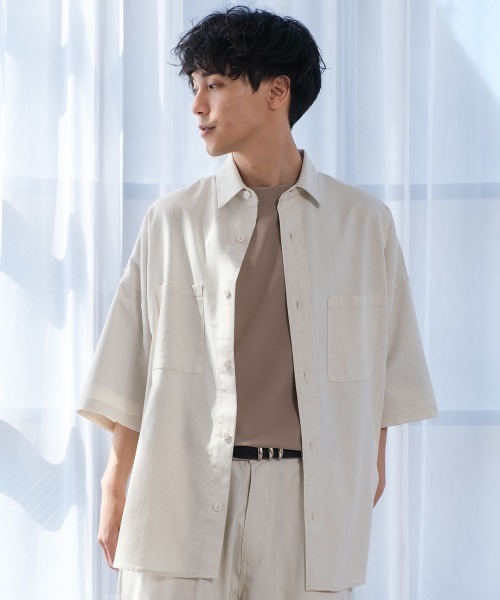 improves（インプローブス）の「麻レーヨン オーバーサイズ 半袖シャツ セットアップ対応（シャツ/ブラウス・メンズ・ライトグレー/ブラック/ネイビー/カーキ/ライトベージュ/キナリ・MEDIUM/LARGE）」の2枚目の写真