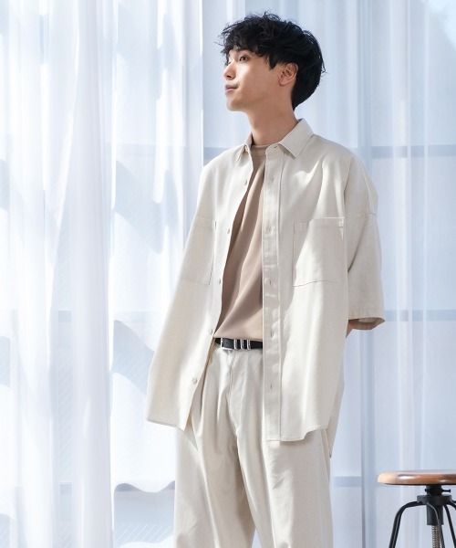 improves（インプローブス）の「麻レーヨン オーバーサイズ 半袖シャツ セットアップ対応（シャツ/ブラウス・メンズ・ライトグレー/ブラック/ネイビー/カーキ/ライトベージュ/キナリ・MEDIUM/LARGE）」の7枚目の写真