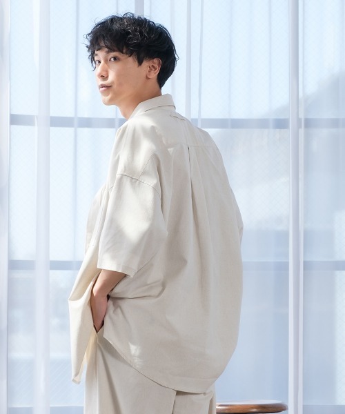 improves（インプローブス）の「麻レーヨン オーバーサイズ 半袖シャツ セットアップ対応（シャツ/ブラウス・メンズ・ライトグレー/ブラック/ネイビー/カーキ/ライトベージュ/キナリ・MEDIUM/LARGE）」の8枚目の写真