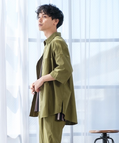 improves（インプローブス）の「麻レーヨン オーバーサイズ 半袖シャツ セットアップ対応（シャツ/ブラウス・メンズ・ライトグレー/ブラック/ネイビー/カーキ/ライトベージュ/キナリ・MEDIUM/LARGE）」の19枚目の写真