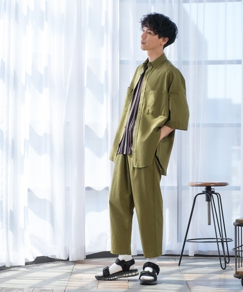 improves（インプローブス）の「麻レーヨン オーバーサイズ 半袖シャツ セットアップ対応（シャツ/ブラウス・メンズ・ライトグレー/ブラック/ネイビー/カーキ/ライトベージュ/キナリ・MEDIUM/LARGE）」の21枚目の写真