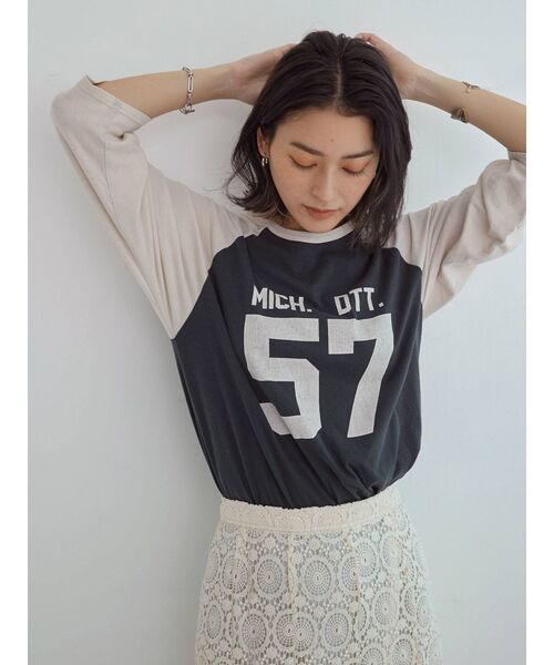 Ungrid（アングリッド）の「ナンバリング七分袖Tee（Tシャツ/カットソー・レディース・アイボリー/グレー/チャコールグレー・FREE）」の3枚目の写真