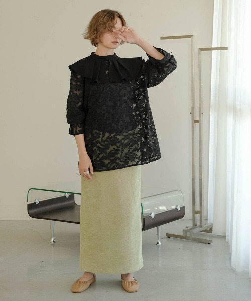 Bab（バブ）の「【WEB限定】ビッグカラーシアーブラウス（シャツ/ブラウス・レディース・ブラック/アイボリー・M）」の8枚目の写真