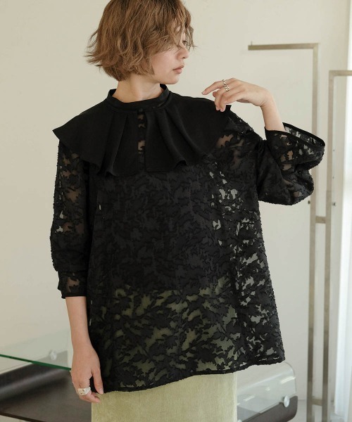 Bab（バブ）の「【WEB限定】ビッグカラーシアーブラウス（シャツ/ブラウス・レディース・ブラック/アイボリー・M）」の15枚目の写真