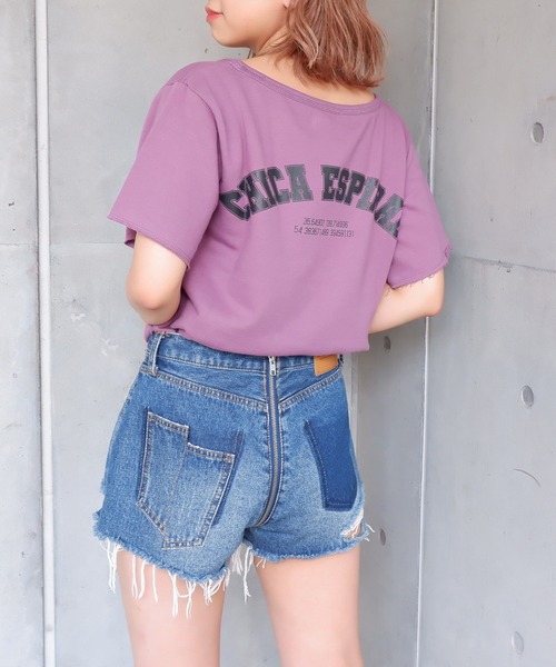 SPIRALGIRL（スパイラルガール）の「バックプリントミニ裏毛トップス（Tシャツ/カットソー・レディース・ブラック/ベージュ/パープル・FREE）」の11枚目の写真
