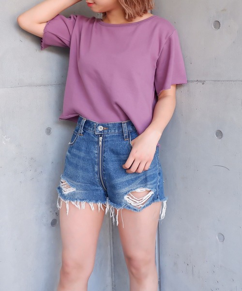 SPIRALGIRL（スパイラルガール）の「バックプリントミニ裏毛トップス（Tシャツ/カットソー・レディース・ブラック/ベージュ/パープル・FREE）」の13枚目の写真