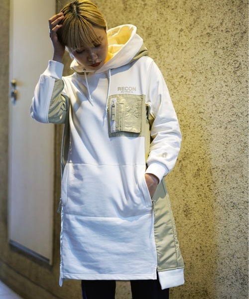 AVIREX（アヴィレックス）の「AH/ フーディーパーカーワンピースドレス/ HOODIE　PARKA　ONEPIECE DRESS（ワンピース・レディース・ブラック/オフホワイト/オリーブ・MEDIUM/SMALL）」の20枚目の写真
