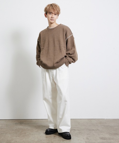 JUNRED（ジュンレッド）の「ハンドステッチニットルーズプルオーバー（ニット/セーター・メンズ・ブラック/ベージュ/グリーン・S/M/L）」の15枚目の写真