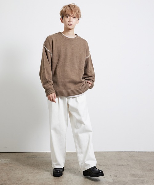 JUNRED（ジュンレッド）の「ハンドステッチニットルーズプルオーバー（ニット/セーター・メンズ・ブラック/ベージュ/グリーン・S/M/L）」の8枚目の写真