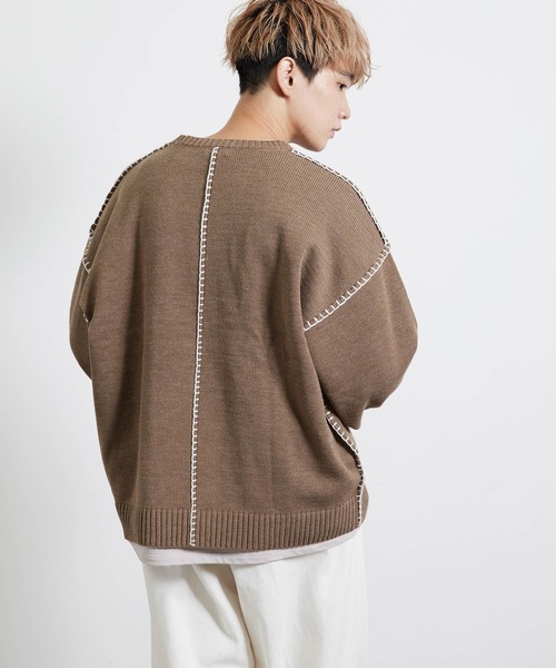 JUNRED（ジュンレッド）の「ハンドステッチニットルーズプルオーバー（ニット/セーター・メンズ・ブラック/ベージュ/グリーン・S/M/L）」の5枚目の写真