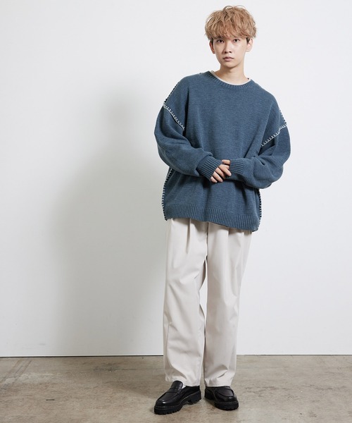 JUNRED（ジュンレッド）の「ハンドステッチニットルーズプルオーバー（ニット/セーター・メンズ・ブラック/ベージュ/グリーン・S/M/L）」の10枚目の写真