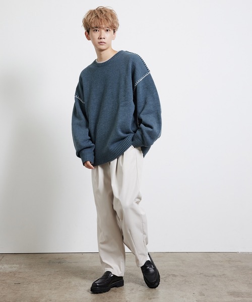 JUNRED（ジュンレッド）の「ハンドステッチニットルーズプルオーバー（ニット/セーター・メンズ・ブラック/ベージュ/グリーン・S/M/L）」の7枚目の写真