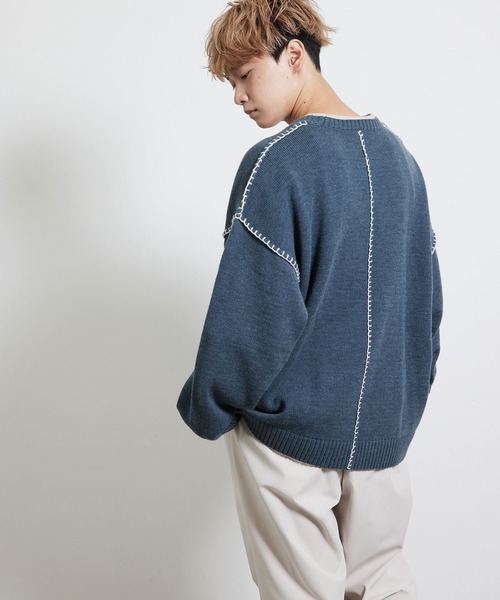 JUNRED（ジュンレッド）の「ハンドステッチニットルーズプルオーバー（ニット/セーター・メンズ・ブラック/ベージュ/グリーン・S/M/L）」の19枚目の写真