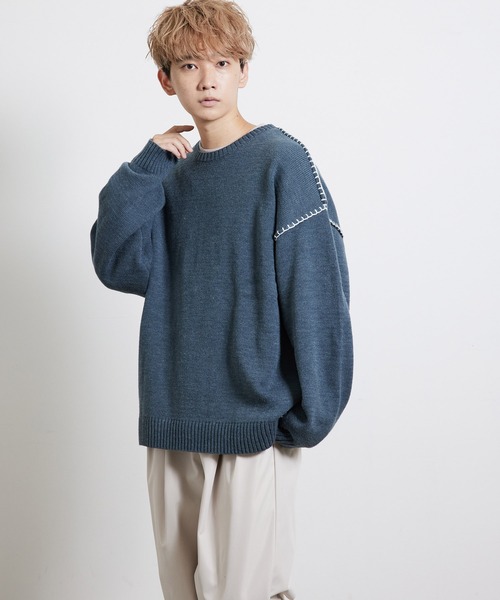 JUNRED（ジュンレッド）の「ハンドステッチニットルーズプルオーバー（ニット/セーター・メンズ・ブラック/ベージュ/グリーン・S/M/L）」の4枚目の写真