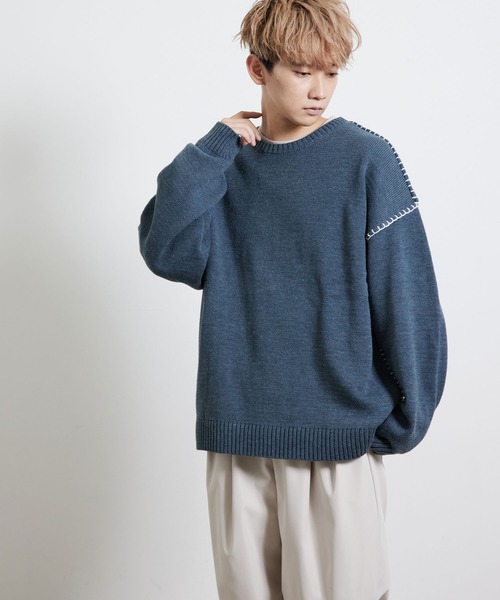 JUNRED（ジュンレッド）の「ハンドステッチニットルーズプルオーバー（ニット/セーター・メンズ・ブラック/ベージュ/グリーン・S/M/L）」の14枚目の写真