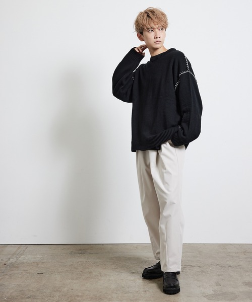 JUNRED（ジュンレッド）の「ハンドステッチニットルーズプルオーバー（ニット/セーター・メンズ・ブラック/ベージュ/グリーン・S/M/L）」の11枚目の写真