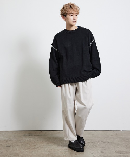 JUNRED（ジュンレッド）の「ハンドステッチニットルーズプルオーバー（ニット/セーター・メンズ・ブラック/ベージュ/グリーン・S/M/L）」の9枚目の写真