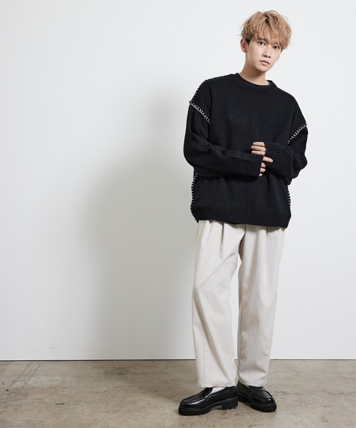 JUNRED（ジュンレッド）の「ハンドステッチニットルーズプルオーバー（ニット/セーター・メンズ・ブラック/ベージュ/グリーン・S/M/L）」の16枚目の写真