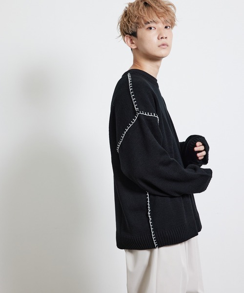 JUNRED（ジュンレッド）の「ハンドステッチニットルーズプルオーバー（ニット/セーター・メンズ・ブラック/ベージュ/グリーン・S/M/L）」の18枚目の写真