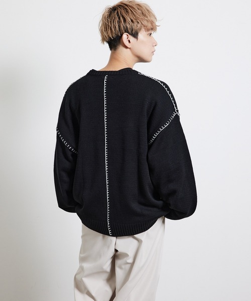 JUNRED（ジュンレッド）の「ハンドステッチニットルーズプルオーバー（ニット/セーター・メンズ・ブラック/ベージュ/グリーン・S/M/L）」の6枚目の写真