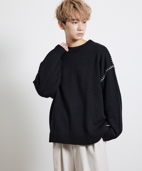 JUNRED（ジュンレッド）の「ハンドステッチニットルーズプルオーバー（ニット/セーター・メンズ・ブラック/ベージュ/グリーン・S/M/L）」の13枚目の写真