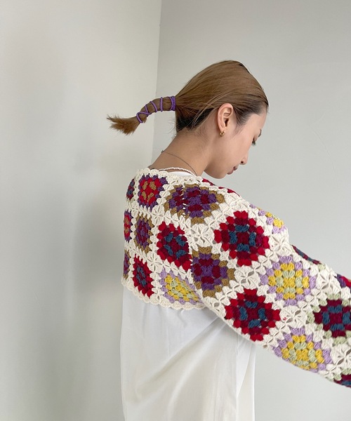 SANSeLF（サンセルフ）の「【SANSeLF】crochet knit bolero　sanw21a036（カーディガン/ボレロ・レディース・ホワイト/ブラック・FREE）」の12枚目の写真