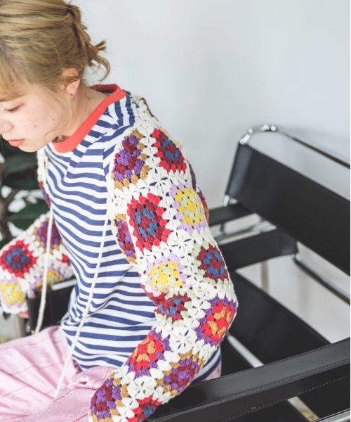 SANSeLF（サンセルフ）の「【SANSeLF】crochet knit bolero　sanw21a036（カーディガン/ボレロ・レディース・ホワイト/ブラック・FREE）」の4枚目の写真