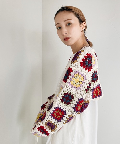 SANSeLF（サンセルフ）の「【SANSeLF】crochet knit bolero　sanw21a036（カーディガン/ボレロ・レディース・ホワイト/ブラック・FREE）」の10枚目の写真