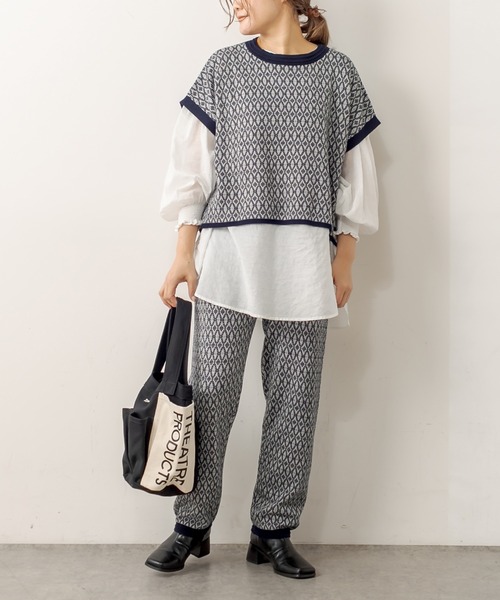 PUAL CE CIN（ピュアルセシン）の「ジャガードベスト（ベスト・レディース・スミクロ/ブラウン/ネイビー・FREE）」の3枚目の写真