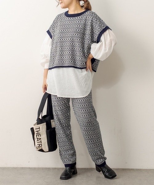 PUAL CE CIN（ピュアルセシン）の「ジャガードベスト（ベスト・レディース・スミクロ/ブラウン/ネイビー・FREE）」の5枚目の写真