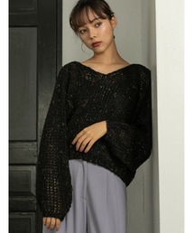 スプレーカラーVネックルーズニット