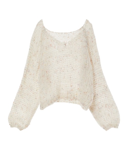 fifth calin（フィフスカラン）の「スプレーカラーVネックルーズニット（ニット/セーター・レディース・ブラック/ホワイト・MEDIUM）」の6枚目の写真