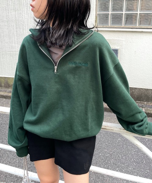 WHO'S WHO gallery（フーズフーギャラリー）の「PERVERTハーフジップ（スウェット・レディース・サックスブルー/グリーン/ブラウン/トップグレー/ブラック/オートミール/ネイビー・FREE）」の8枚目の写真